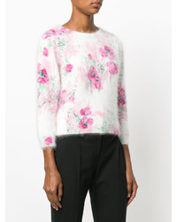 Розовый короткий свитер с цветочным принтом от Prada