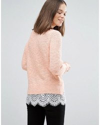 Женский розовый кружевной вязаный свитер от Only