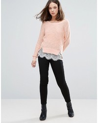 Женский розовый кружевной вязаный свитер от Only
