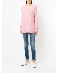 Женский розовый кружевной свитер с круглым вырезом от Ermanno Scervino
