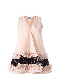 Розовый кружевной топ без рукавов с рюшами