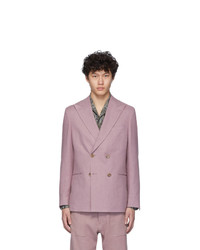 Розовый льняной двубортный пиджак