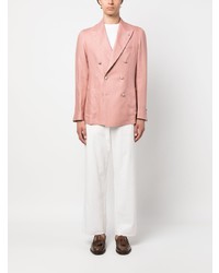 Мужской розовый льняной двубортный пиджак от Tagliatore
