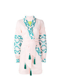 Розовый льняной комбинезон с шортами с вышивкой от Yuliya Magdych