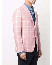 Мужской розовый льняной пиджак в клетку от Tagliatore