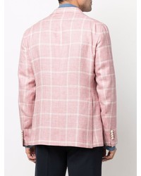Мужской розовый льняной пиджак в клетку от Tagliatore