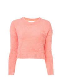 Розовый меховой свитер с круглым вырезом