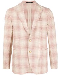 Мужской розовый пиджак из жатого хлопка в клетку от Tagliatore