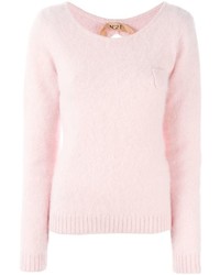 Женский розовый пушистый свитер с круглым вырезом от No.21
