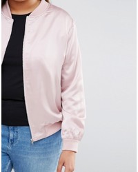 Женский розовый сатиновый бомбер