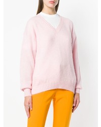 Женский розовый свитер с v-образным вырезом от Prada