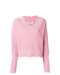 Женский розовый свитер с v-образным вырезом от MSGM