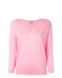 Женский розовый свитер с v-образным вырезом от Prada