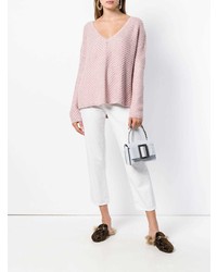 Женский розовый свитер с v-образным вырезом от N.Peal