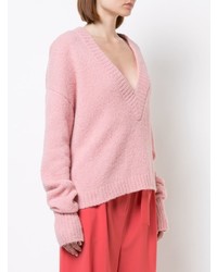 Женский розовый свитер с v-образным вырезом от Tibi