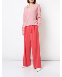 Женский розовый свитер с v-образным вырезом от Tibi