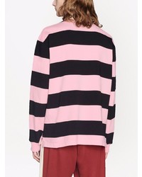 Мужской розовый свитер с воротником поло в горизонтальную полоску от Gucci