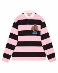 Мужской розовый свитер с воротником поло в горизонтальную полоску от Gucci
