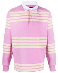 Мужской розовый свитер с воротником поло в горизонтальную полоску от Noon Goons