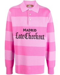 Мужской розовый свитер с воротником поло в клетку от Late Checkout