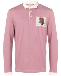 Розовый свитер с воротником поло с вышивкой