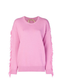 Женский розовый свитер с круглым вырезом c бахромой от N°21