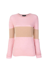 Женский розовый свитер с круглым вырезом в горизонтальную полоску от Cashmere In Love