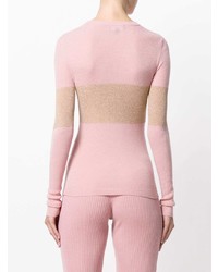 Женский розовый свитер с круглым вырезом в горизонтальную полоску от Cashmere In Love