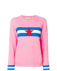Женский розовый свитер с круглым вырезом в горизонтальную полоску от Chinti & Parker