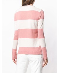 Женский розовый свитер с круглым вырезом в горизонтальную полоску от Roberto Collina