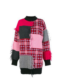 Розовый свитер с круглым вырезом в шотландскую клетку