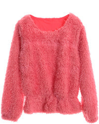 Розовый свитер с круглым вырезом из мохера