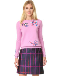 Розовый свитер с круглым вырезом с вышивкой