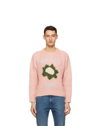 Розовый свитер с круглым вырезом с вышивкой