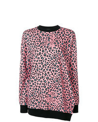 Розовый свитер с круглым вырезом с леопардовым принтом