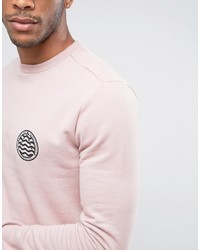 Мужской розовый свитер с круглым вырезом с принтом