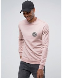 Мужской розовый свитер с круглым вырезом с принтом