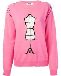 Женский розовый свитер с круглым вырезом с принтом от Moschino Cheap & Chic