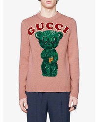 Мужской розовый свитер с круглым вырезом с принтом от Gucci