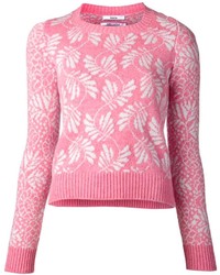 Женский розовый свитер с круглым вырезом с принтом