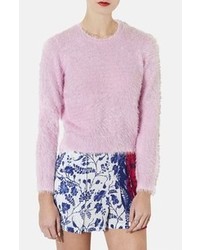Розовый свитер с круглым вырезом с рельефным рисунком