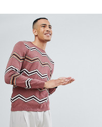 Мужской розовый свитер с круглым вырезом с узором зигзаг от ASOS DESIGN