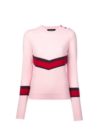 Женский розовый свитер с круглым вырезом с узором зигзаг от Rochas