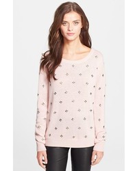 Розовый свитер с круглым вырезом с украшением
