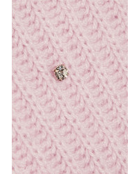 Женский розовый свитер с круглым вырезом с украшением от Miu Miu