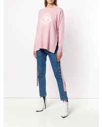 Розовый свободный свитер с принтом от Moncler