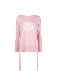 Розовый свободный свитер с принтом от Moncler