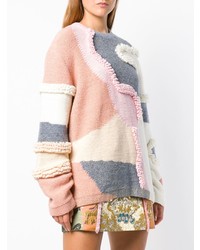 Розовый свободный свитер с принтом от Peter Pilotto