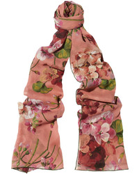 Женский розовый шарф с цветочным принтом от Gucci