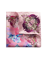 Розовый шелковый нагрудный платок с цветочным принтом